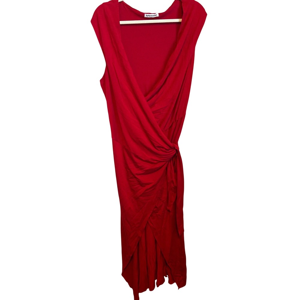 Reformation Red Cap Sleeve Wrap Midi Dress Size XL‎